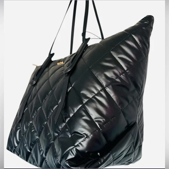 TUTILO QUILTED GRID TOTE BAG WATERPROOF SOFT HIGH CAPACITY WOMENS BLACK COLOR - Picture 4 of 12